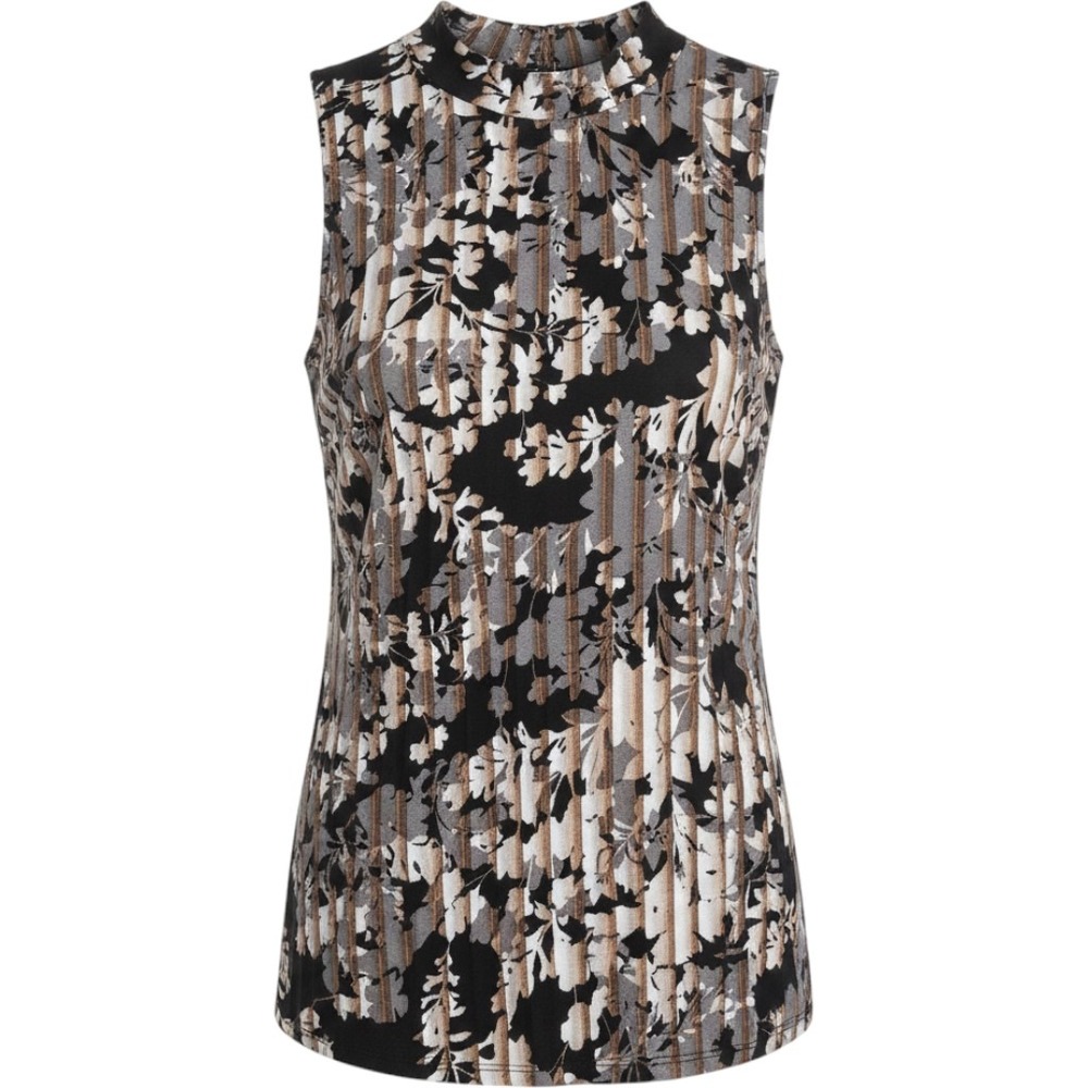 NWT Cable & Gauge Plissé Pleated Sleeveless Blouse Mock Neck Floral Black XL